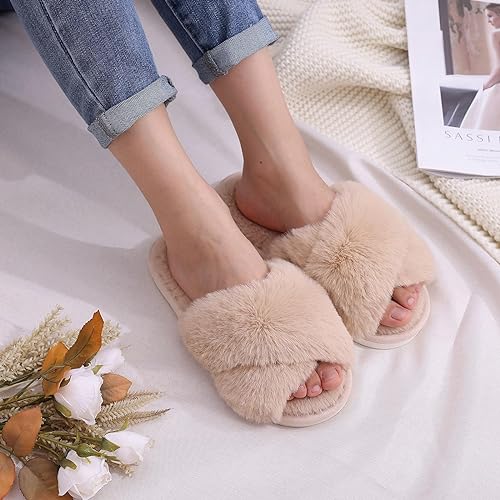 Women's Fuzzy Slippers, House Slippers, Open Toe Slippers Women's Fuzzy Slippers, House Slippers, Open Toe Slippers